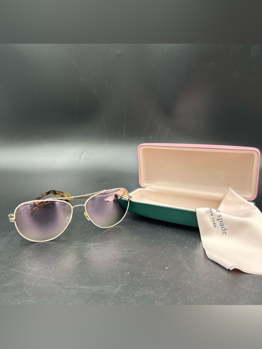 kate spade Hello Sunshine Aviator Sunglasses Pink Mirror Gold Frame w Case